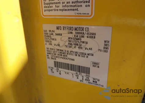 2005 Ford F-250 Lariat/Xl/Xlt из США, поврежденный, VIN 1FTSW21P45EA73560